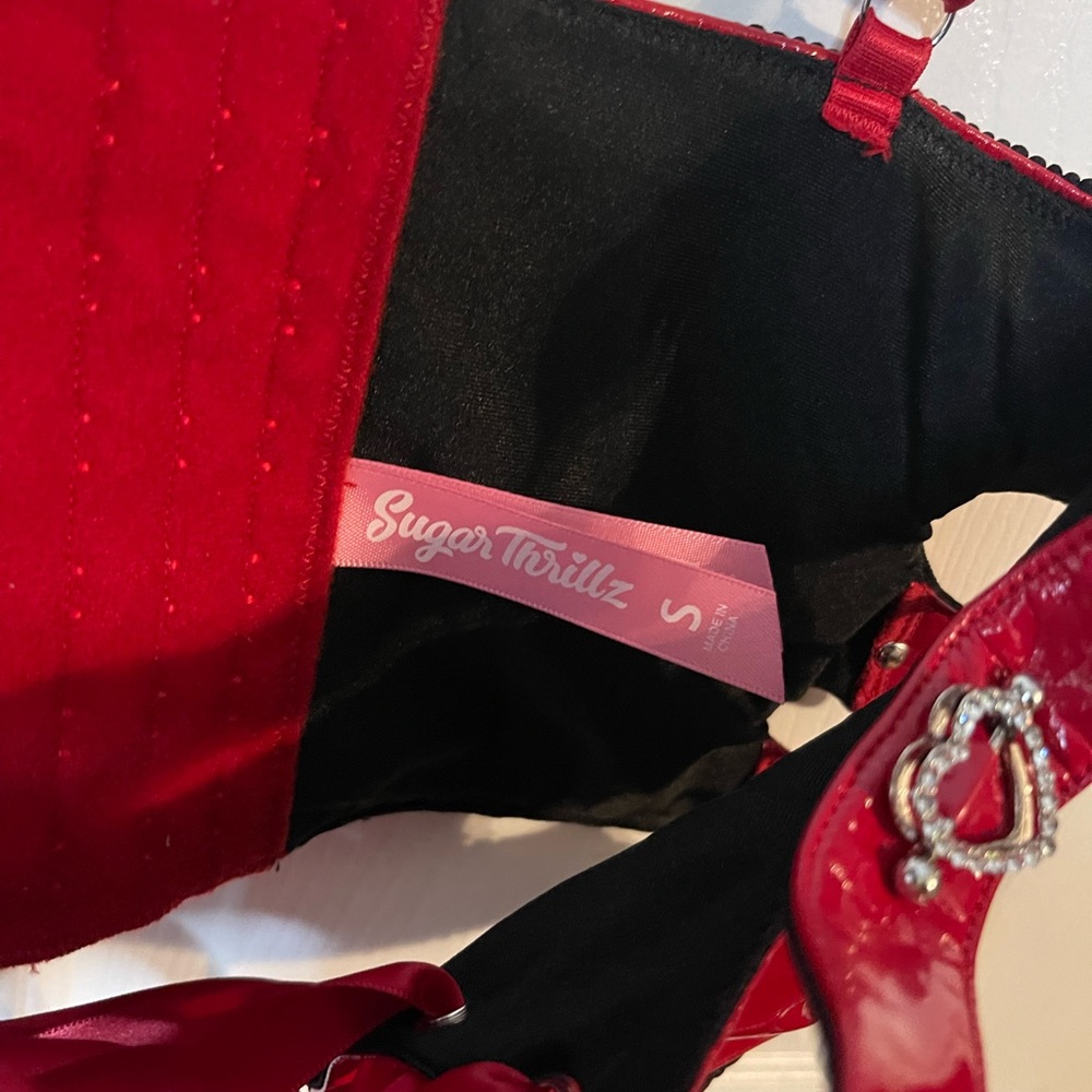 Dolls Kill Sugar Thrillz - sexy Red Faux Leather Vinyl - Small - New - Lingerie - Picture 5 of 5